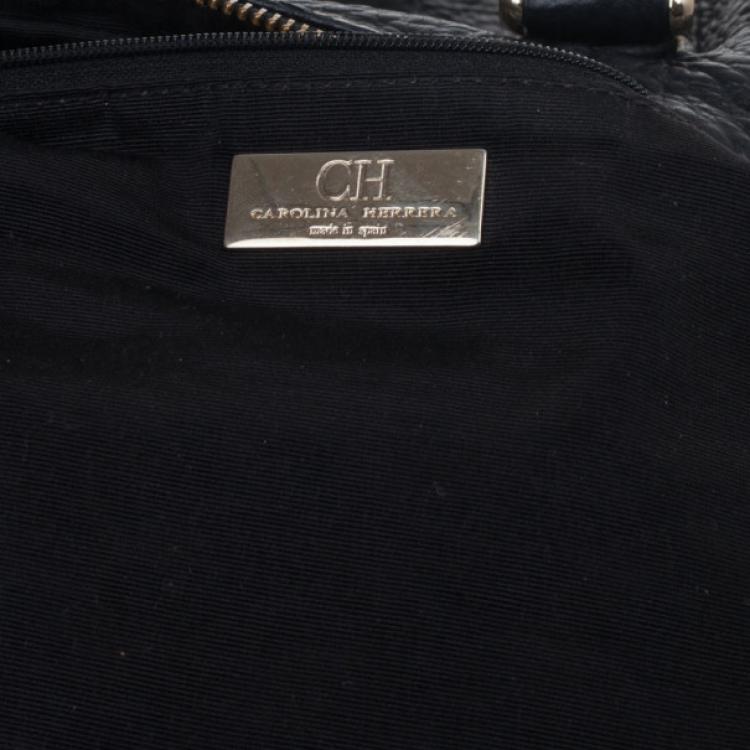 Pre Owned Carolina Herrera Black Monogram Boston Bag