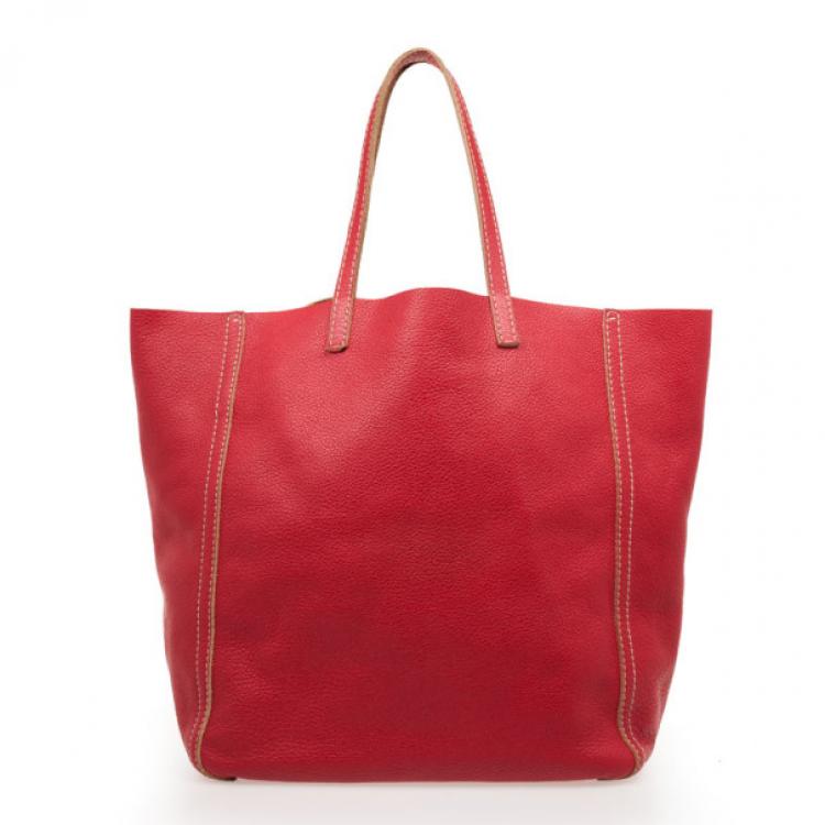Pre Owned Carolina Herrera Red Leather Tote