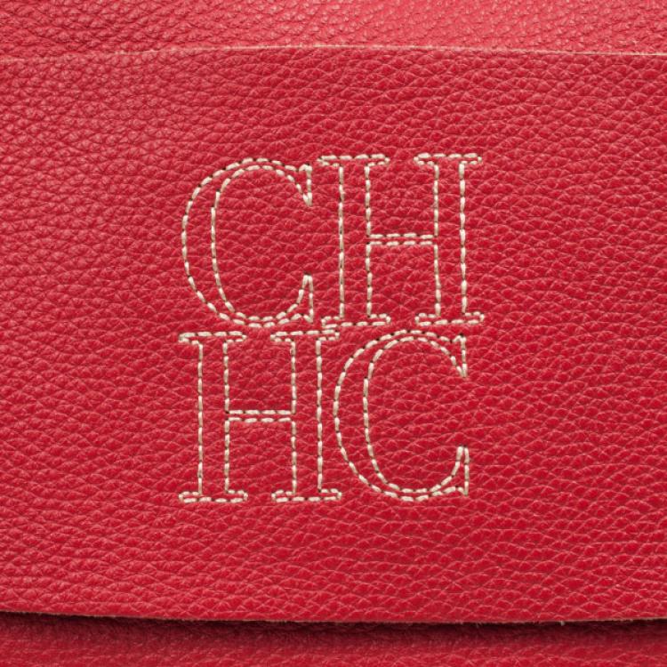 Pre Owned Carolina Herrera Red Leather Tote