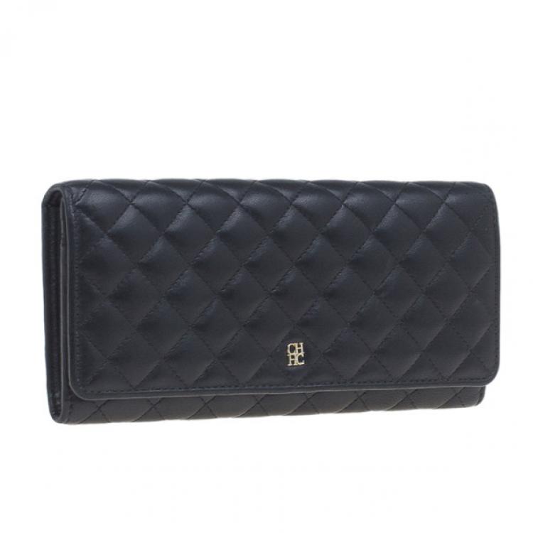 Pre Owned Carolina Herrera Black Quilted Leather Continental Wallet