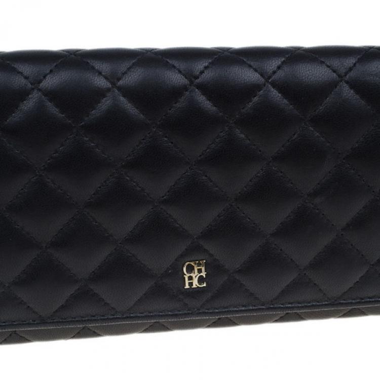 Pre Owned Carolina Herrera Black Quilted Leather Continental Wallet