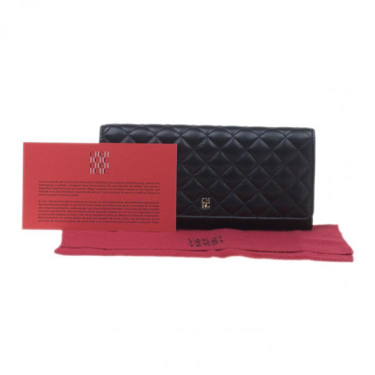 Pre Owned Carolina Herrera Black Quilted Leather Continental Wallet