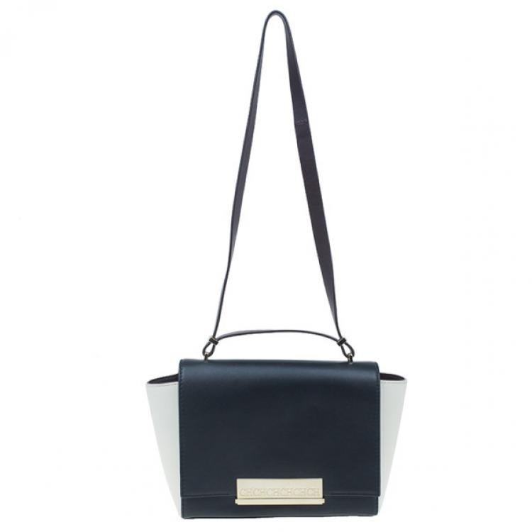 Pre Owned Carolina Herrera Black and White Leather Casati Shoulder Bag