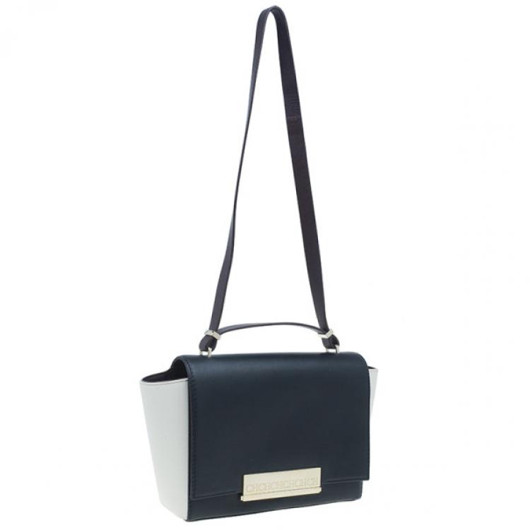 Pre Owned Carolina Herrera Black and White Leather Casati Shoulder Bag