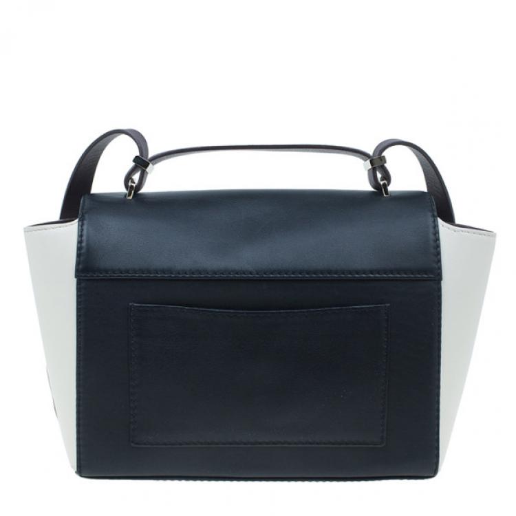 Pre Owned Carolina Herrera Black and White Leather Casati Shoulder Bag