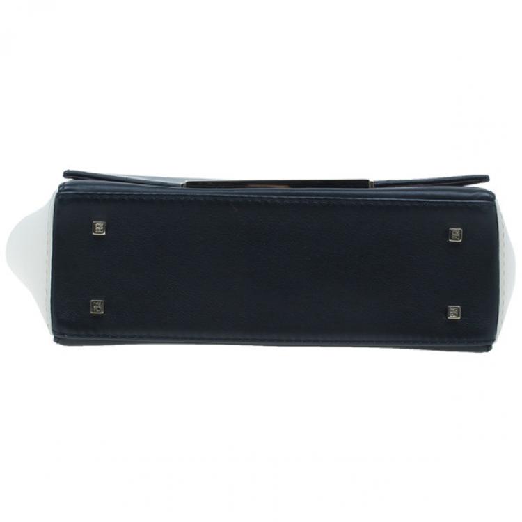 Pre Owned Carolina Herrera Black and White Leather Casati Shoulder Bag