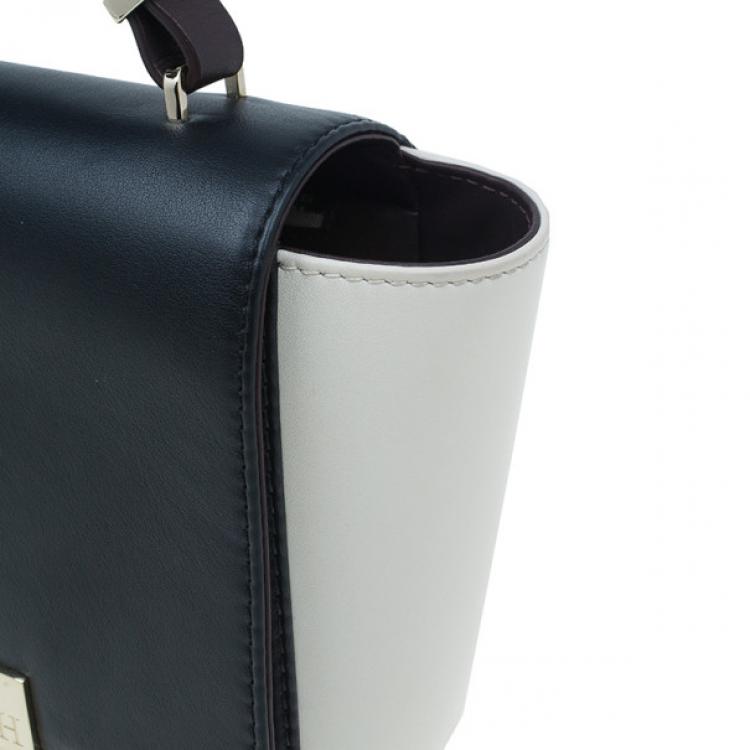 Pre Owned Carolina Herrera Black and White Leather Casati Shoulder Bag