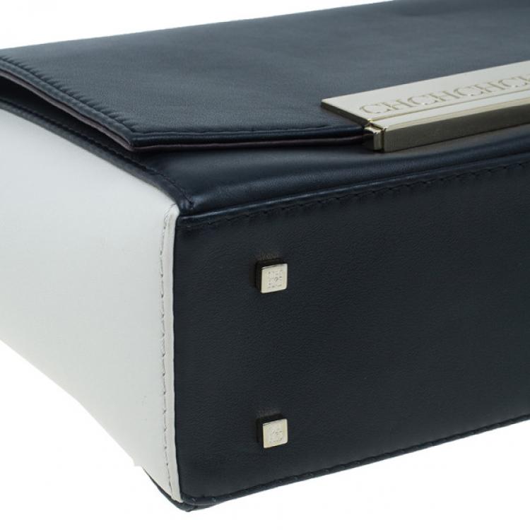 Pre Owned Carolina Herrera Black and White Leather Casati Shoulder Bag