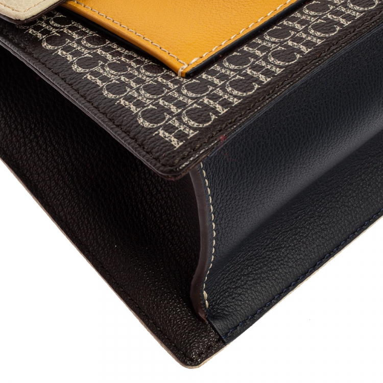 Pre Owned Carolina Herrera Multicolor Monogram Coated Canvas and Leather Top Handle Bag