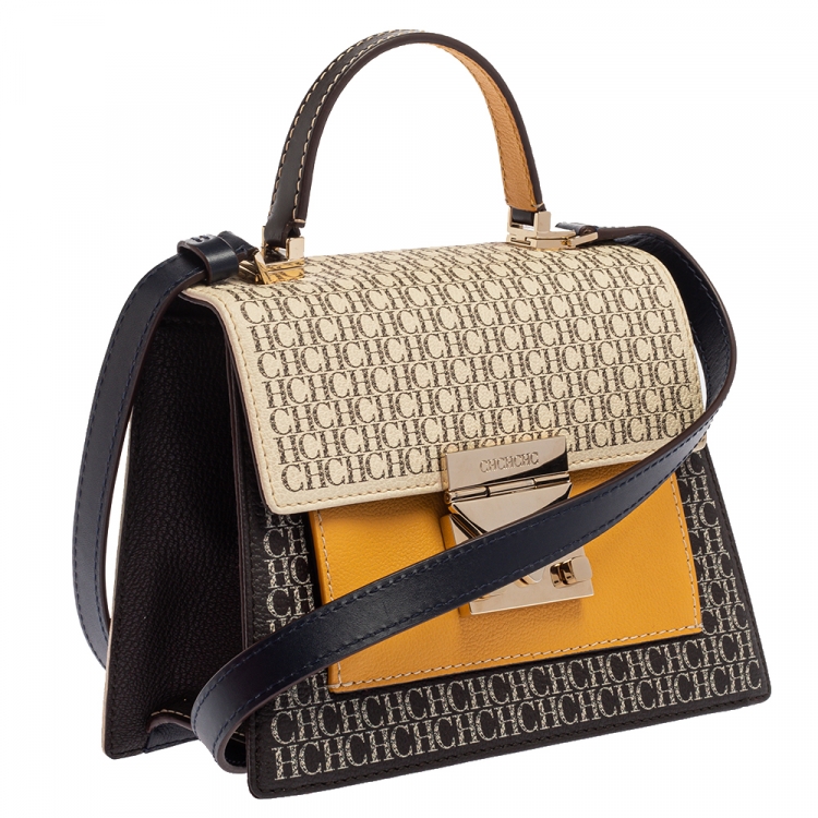Pre Owned Carolina Herrera Multicolor Monogram Coated Canvas and Leather Top Handle Bag