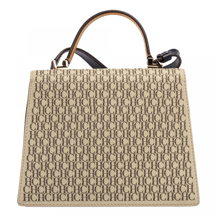 Pre Owned Carolina Herrera Multicolor Monogram Coated Canvas and Leather Top Handle Bag