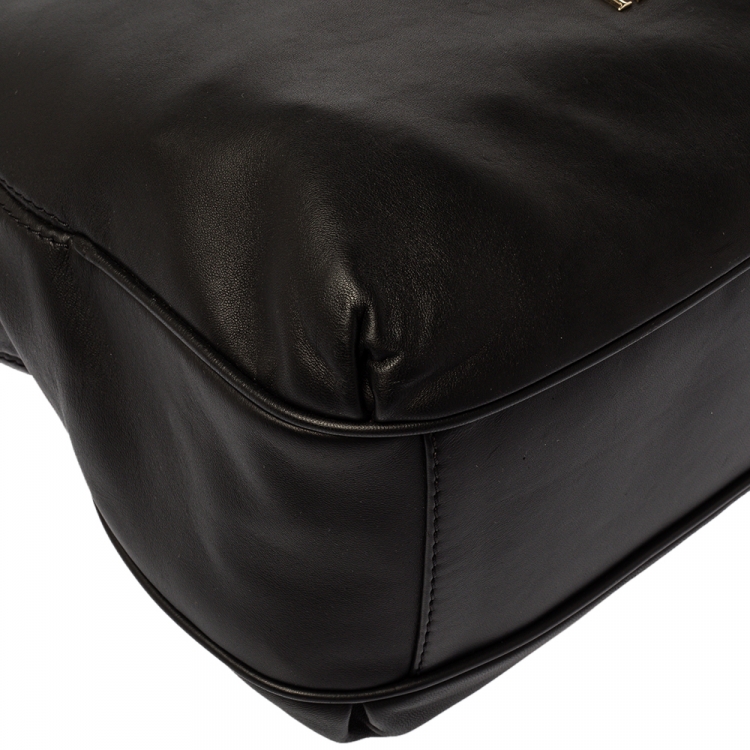 Pre Owned Carolina Herrera Black Leather Bow Zip Hobo