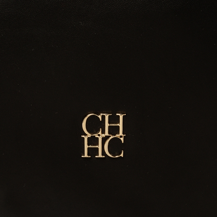 Pre Owned Carolina Herrera Black Leather Bow Zip Hobo