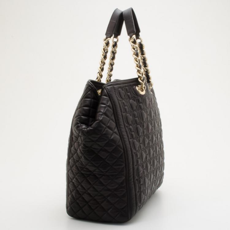 Pre Owned Carolina Herrera CH Black Monogram Tote