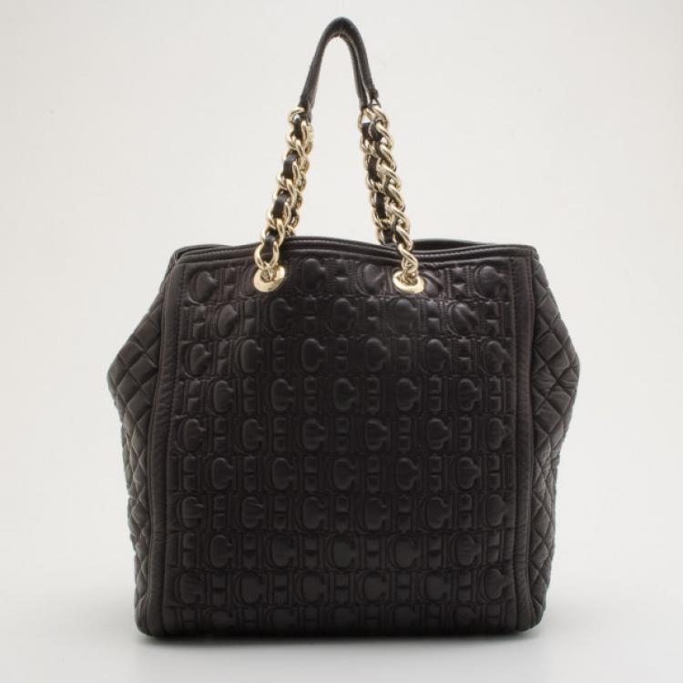 Pre Owned Carolina Herrera CH Black Monogram Tote