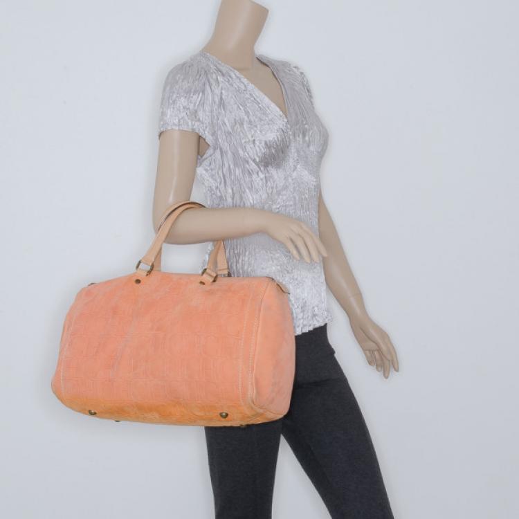 Pre Owned Carolina Herrera Orange Suede Andy Boston Bag