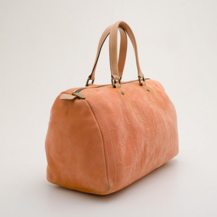Pre Owned Carolina Herrera Orange Suede Andy Boston Bag