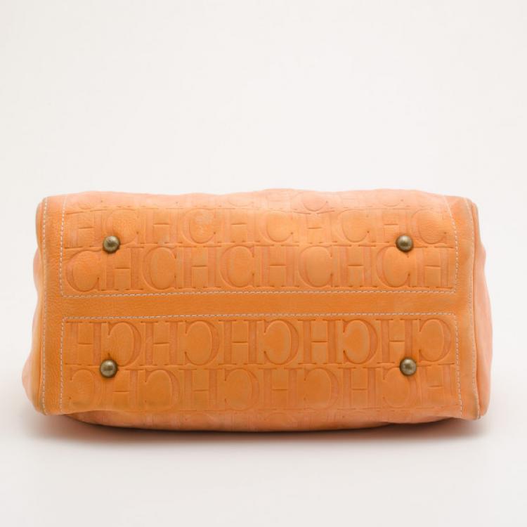 Pre Owned Carolina Herrera Orange Suede Andy Boston Bag