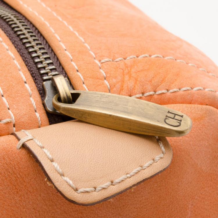 Pre Owned Carolina Herrera Orange Suede Andy Boston Bag