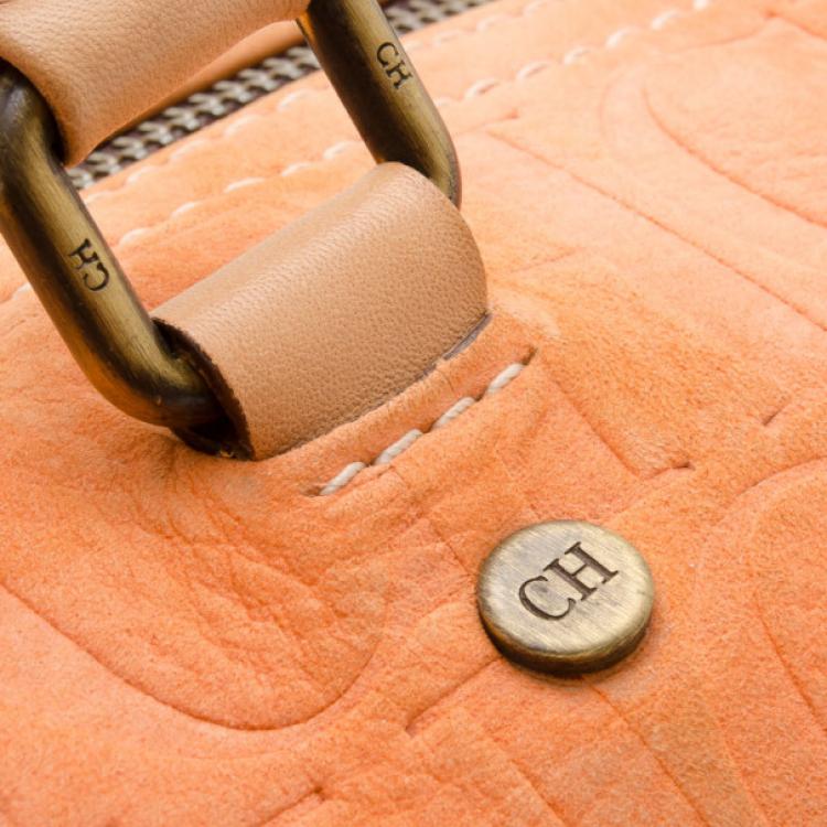 Pre Owned Carolina Herrera Orange Suede Andy Boston Bag