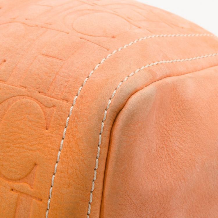Pre Owned Carolina Herrera Orange Suede Andy Boston Bag