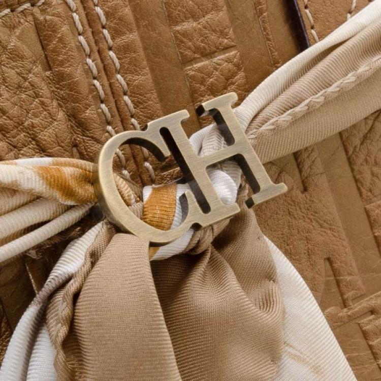 Pre Owned Carolina Herrera Beige Monogram Embossed Scarf Tote