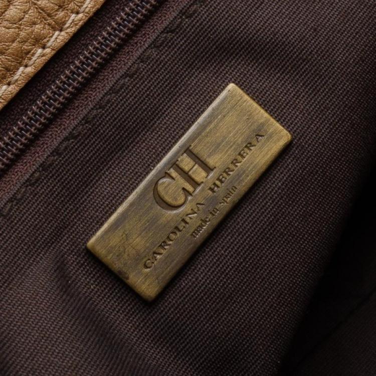 Pre Owned Carolina Herrera Beige Monogram Embossed Scarf Tote