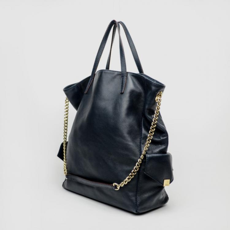 Pre Owned Carolina Herrera Blue Leather Chain Handle Tote