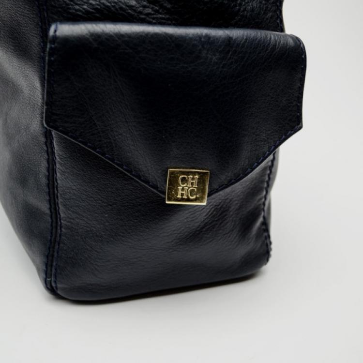 Pre Owned Carolina Herrera Blue Leather Chain Handle Tote