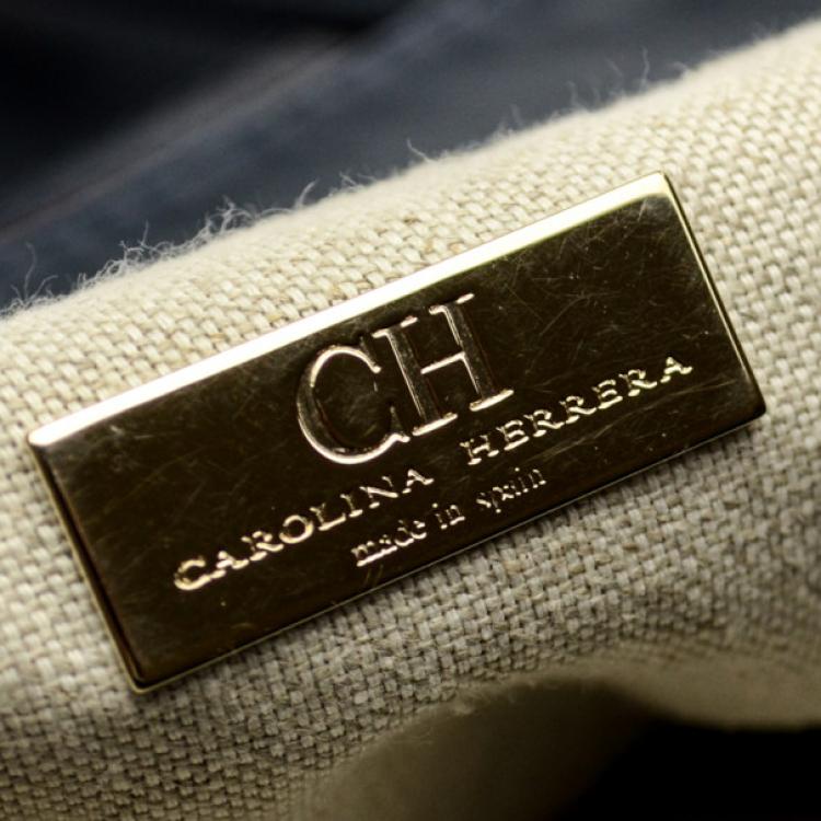 Pre Owned Carolina Herrera Blue Leather Chain Handle Tote