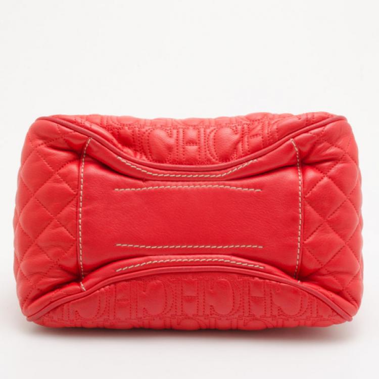 Pre Owned Carolina Herrera Red Embossed Leather Shoulder Bag