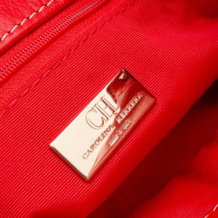 Pre Owned Carolina Herrera Red Embossed Leather Shoulder Bag