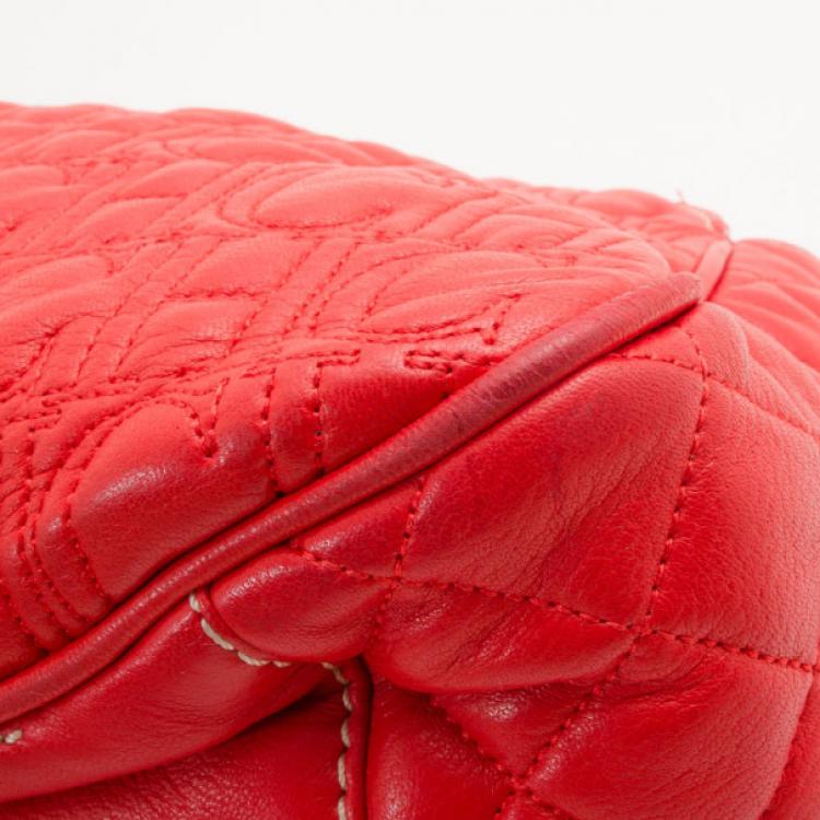 Pre Owned Carolina Herrera Red Embossed Leather Shoulder Bag