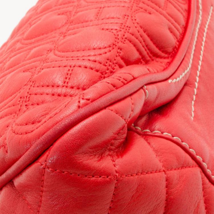 Pre Owned Carolina Herrera Red Embossed Leather Shoulder Bag