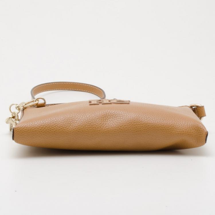 Pre Owned Carolina Herrera Tan Leather Logo CH Crossbody