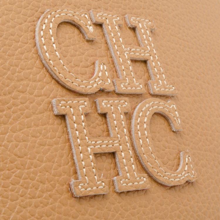 Pre Owned Carolina Herrera Tan Leather Logo CH Crossbody