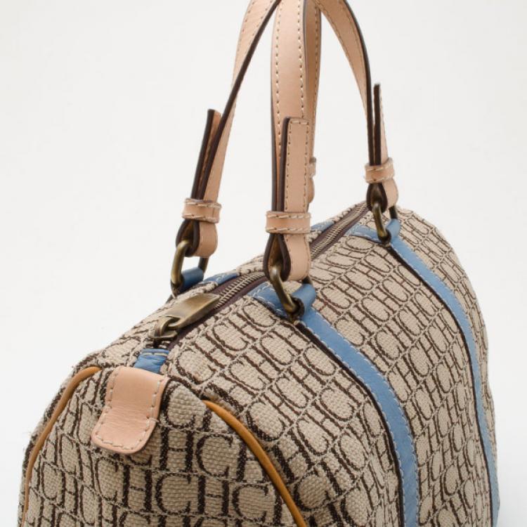 Pre Owned Carolina Herrera Monogram Canvas and Leather Boston