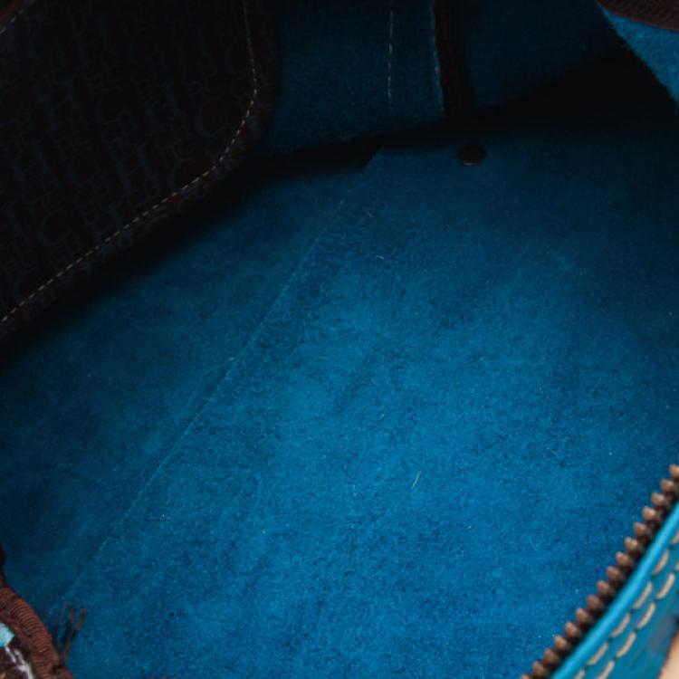 Pre Owned Carolina Herrera Blue Leather Monogram Embossed Andy Boston Satchel  