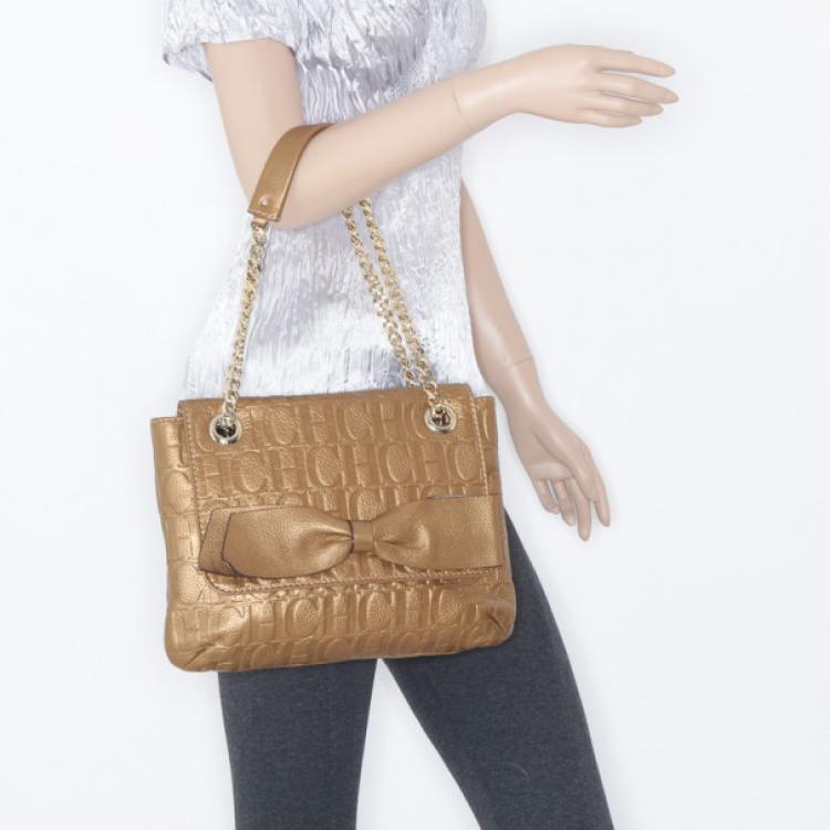 Pre Owned Carolina Herrera 'Audrey' Bronze Monogram Embossed Bag