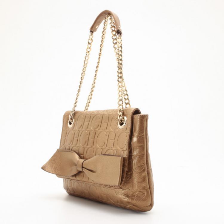 Pre Owned Carolina Herrera 'Audrey' Bronze Monogram Embossed Bag