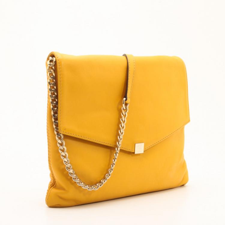 Pre Owned Carolina Herrera Yellow Envelope Shoulder Bag