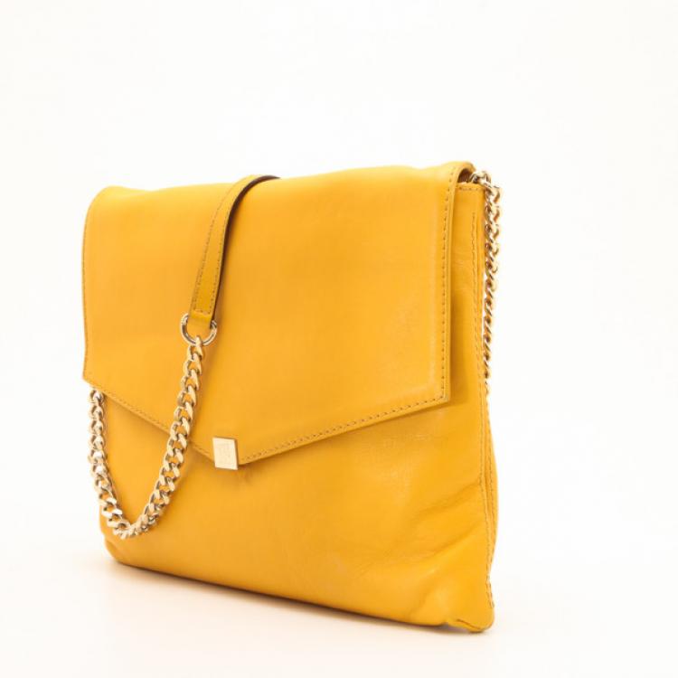Pre Owned Carolina Herrera Yellow Envelope Shoulder Bag