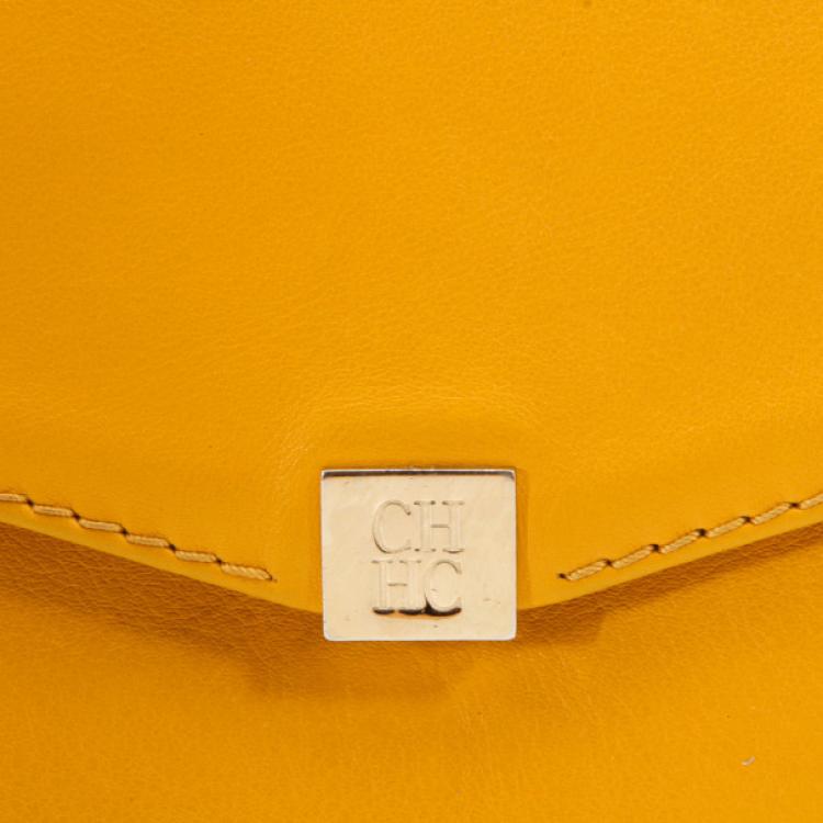 Pre Owned Carolina Herrera Yellow Envelope Shoulder Bag
