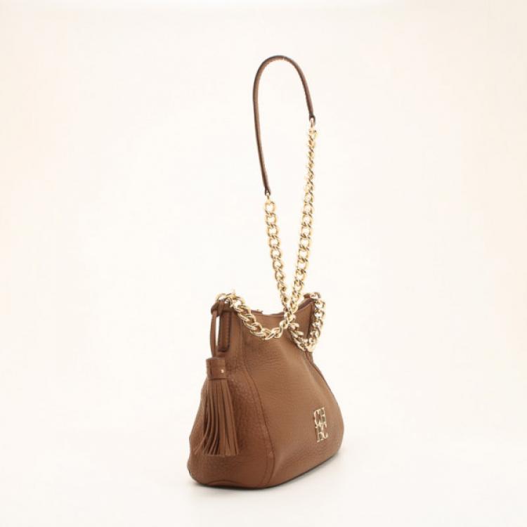 Pre Owned Carolina Herrera Brown Pebbled Leather Bag 