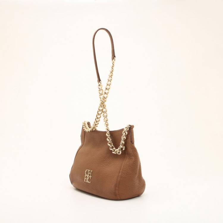 Pre Owned Carolina Herrera Brown Pebbled Leather Bag 