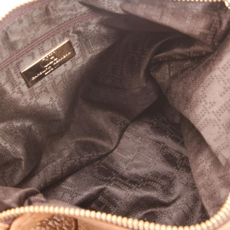 Pre Owned Carolina Herrera Brown Pebbled Leather Bag 