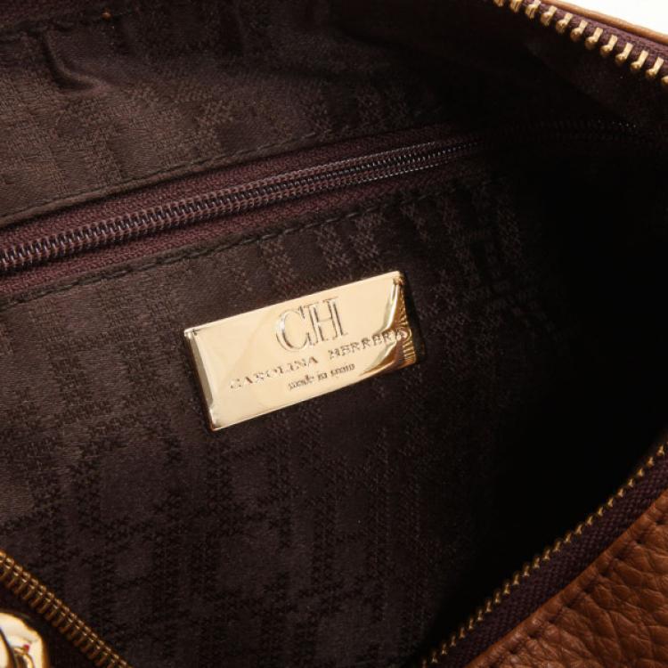Pre Owned Carolina Herrera Brown Pebbled Leather Bag 