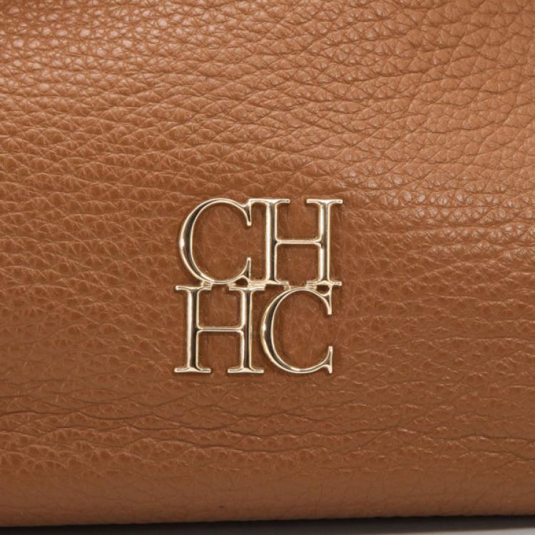 Pre Owned Carolina Herrera Brown Pebbled Leather Bag 