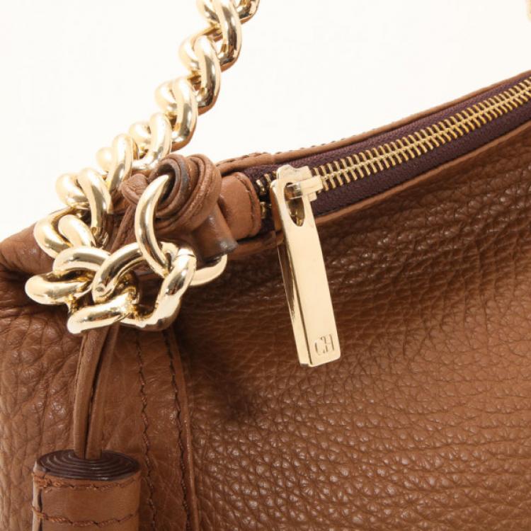 Pre Owned Carolina Herrera Brown Pebbled Leather Bag 