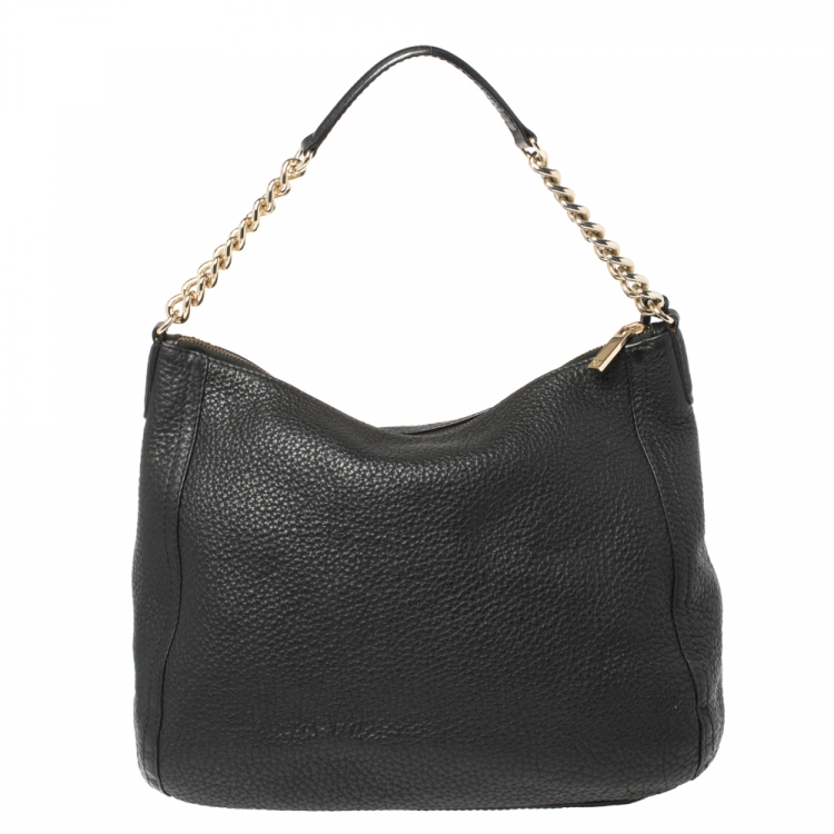 Pre Owned Carolina Herrera Black Leather Tassel Chain Hobo